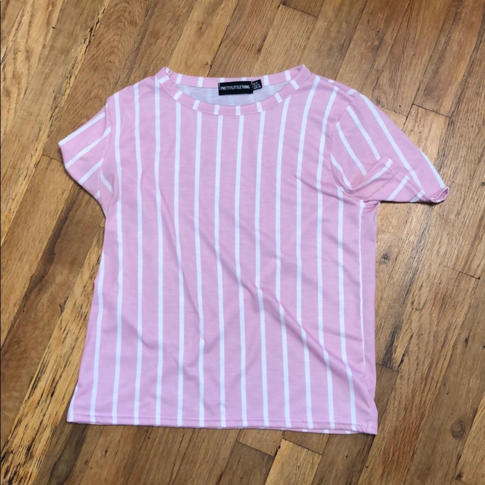 Pretty little thing pink white striped short shirt